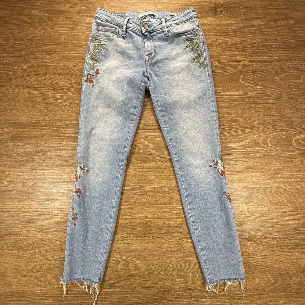 Mavi Women's 25 Adriana Ankle Super Skinny Embroidered Jeans Floral Raw Hem